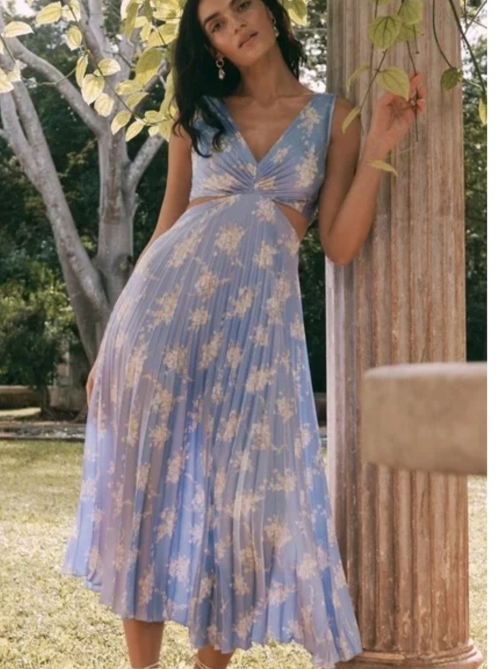 Abercrombie & Fitch Light Blue Floral Maxi Dress Giselle Pleated Midi S Tall